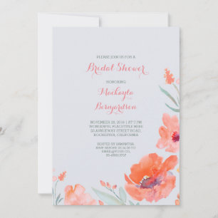 Peach Watercolor Florals Niedliches Brautparty Einladung