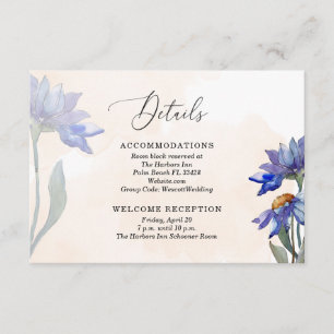 Peach Watercolor & Lila Daisis Wedding Details Begleitkarte