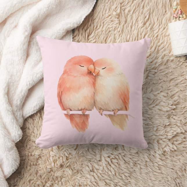  Peach Watercolor Love Birds Throw Pillow Kissen (Decke)