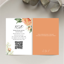 Peach Watercolor Wedding Floral QR Code RSVP Karte
