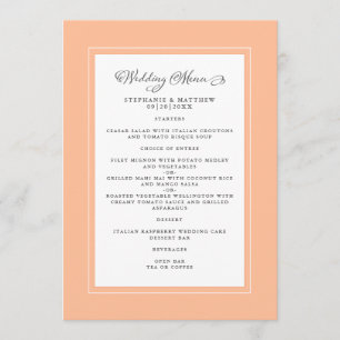 Peach Wedding Calligraphy Elegante Gastessen Menükarte