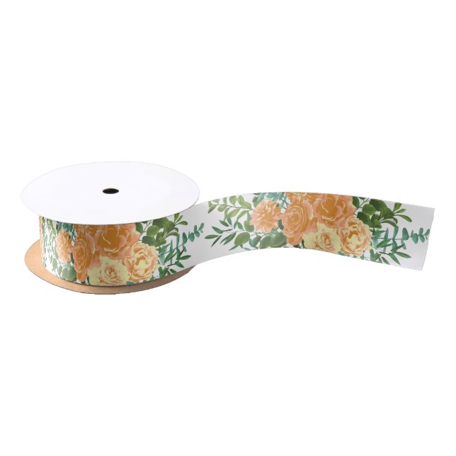 Peach Wedding Classic Floral Rose Satinband (Spule)