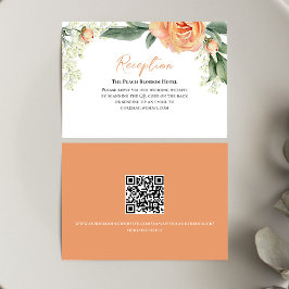Peach Wedding Reception Floral QR Code Begleitkarte