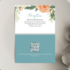 Peach Wedding Reception Floral QR Code Begleitkarte