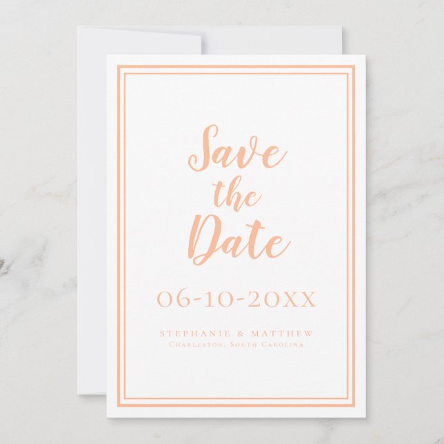 Peach Wedding Save the Date Minimal Ankündigungen (Vorderseite)