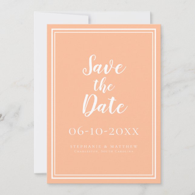 Peach Wedding Save the Dates Minimal Ankündigungen (Vorderseite)