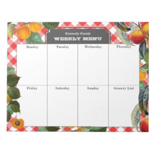 Peach Weekly Menu Meal Planner Gingham Notizblock
