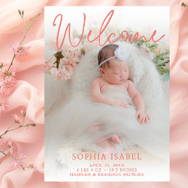 Peach Welcome Foto Geburtsankündigung Einladung