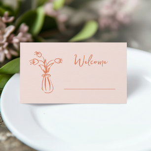 Peach Whimsical Scribble Doodle Brautparty Platzkarte
