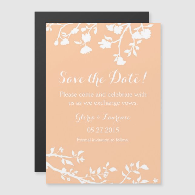 Peach White Blume Save the Date Magnet (Vorne/Hinten)