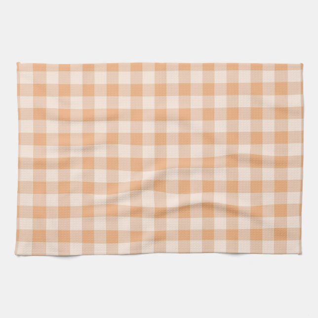 Peach White Checkered Gingham Pattern Geschirrtuch (Horizontal)