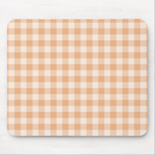 Peach White Checkered Gingham Pattern Mousepad