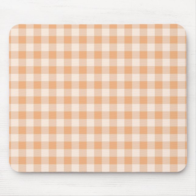 Peach White Checkered Gingham Pattern Mousepad (Vorne)