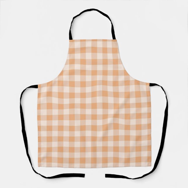 Peach White Checkered Gingham Pattern Schürze (Vorderseite)