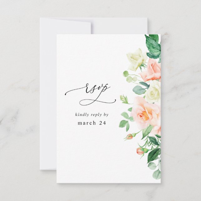 Peach & White Floral w UAWG RSVP Karte (Vorderseite)