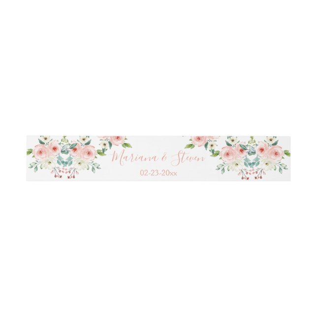 Peach White Floral Wedding Einladungsbanderole (Flach)