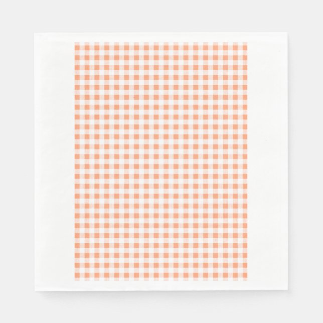 Peach White Gingham Pattern Serviette (Vorderseite)