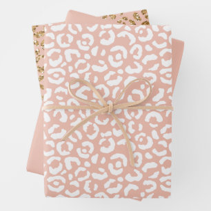 Peach White Leopard Print Geschenkpapier Set