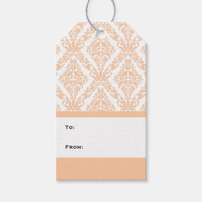 Peach White Modern Damask Geschenketiketten Geschenkanhänger (Vorderseite)