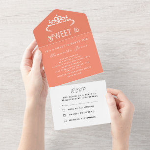 Peach White Niedlich Sweet 16 Tiara Sechzehn Moder All In One Einladung