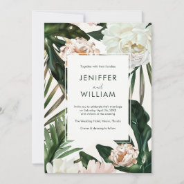 Peach White Peonies & Green Blätter Floral Wedding Einladung