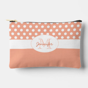 Peach White polka dots Retromuster Monogramm Zubehörtasche