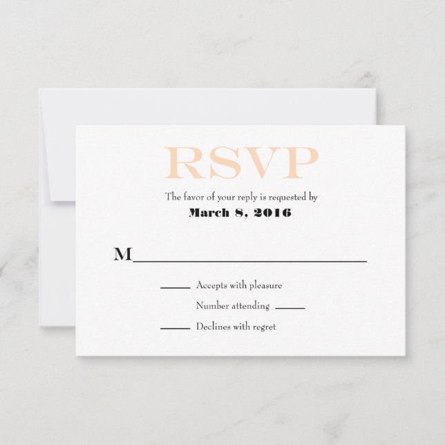 Peach White Schlicht Simple Wedding RSVP Cards (Vorderseite)