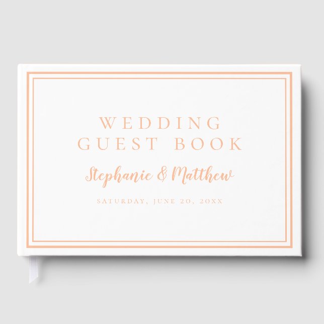 Peach White Simple Minimalistisch Wedding Modern C Gästebuch (Vorderseite)