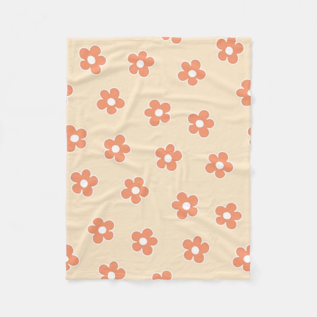 Peach White Tropical Floral Botanic Summer Fleecedecke (Vorderseite)