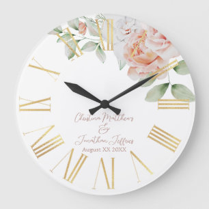 Peach & White Wassercolor Blume Wedding Keepake Große Wanduhr