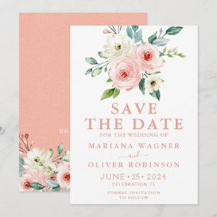 Peach White Wassercolor Floral Save the Date Einladung