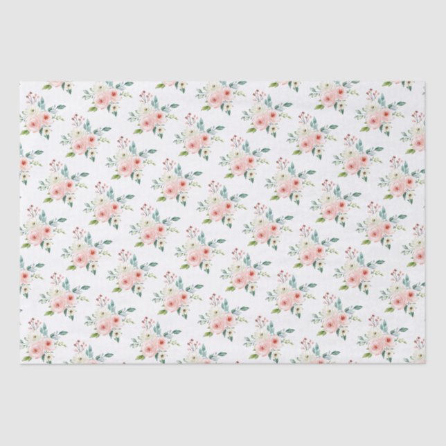 Peach White Watercolor Floral Wedding Seidenpapier (Vorderseite)