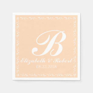 Peach White Wedding Monogram Serviette