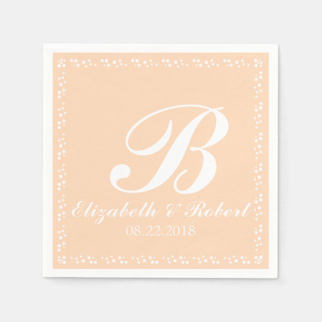 Peach White Wedding Monogram Serviette (Vorderseite)