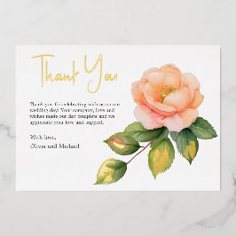 Peach Wild Rosen Watercolor Dankeschön-Karte Folien Feiertagskarte