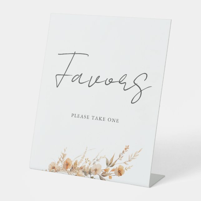 Peach Wildblume Blumenkohl-Gastgeschenk Hochzeit Sockelschild (Vorderseite)