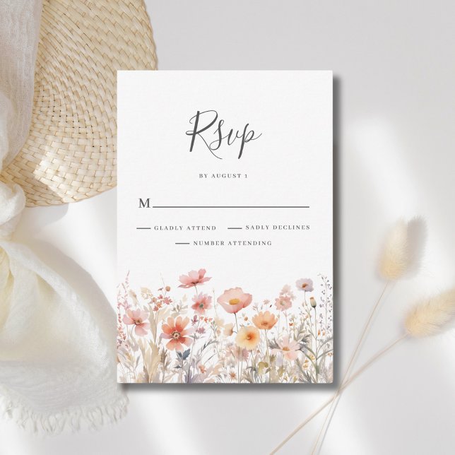 Peach Wildblume Floral Wedding RSVP Card Karte (Von Creator hochgeladen)