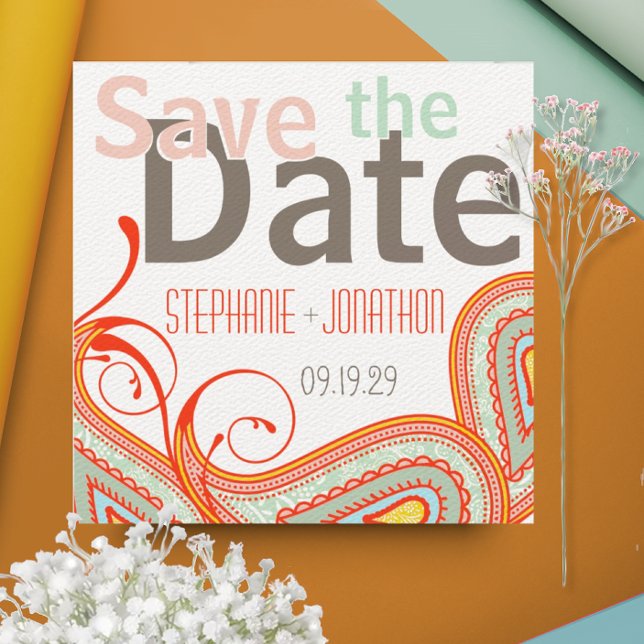 Peach Yellow Corner Mint Foto Modernes Save the Da Date (Von Creator hochgeladen)