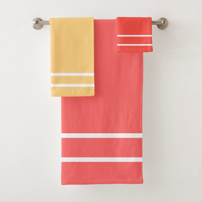 Peach Yellow Summer Fruit Geometric Muster Badhandtuch Set (Insitu)