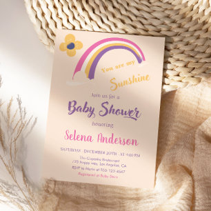 Peach "You are My Sunshine" Rainbow Baby Dusche Einladung
