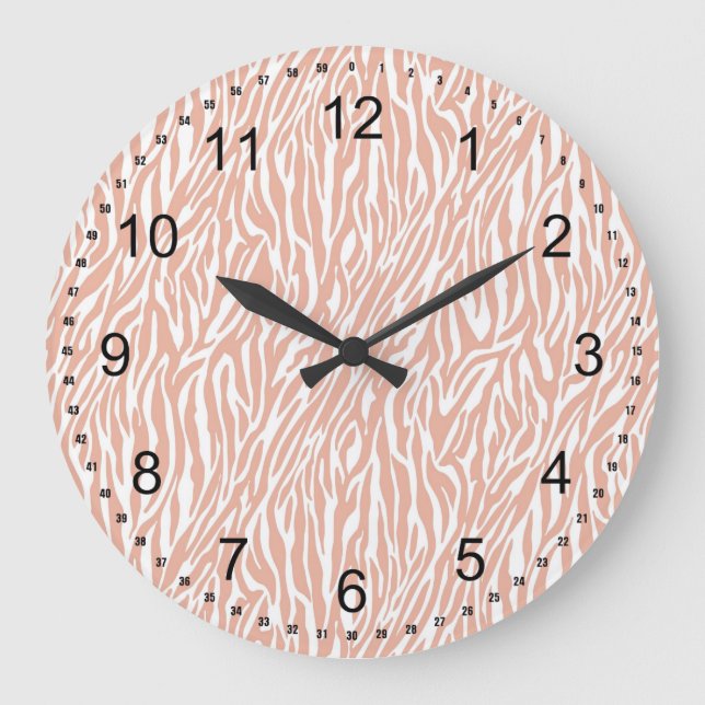 Peach Zebra Print Große Wanduhr (Vorderseite)
