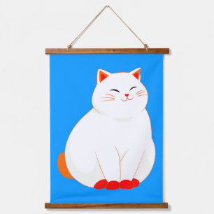 Peaches, die lächelnde Katze Wandteppich Mit Holzrahmen