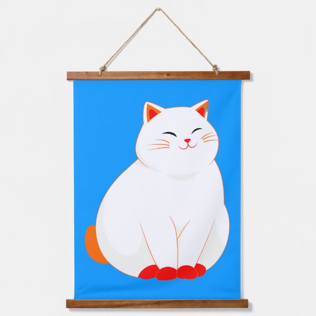 Peaches, die lächelnde Katze Wandteppich Mit Holzrahmen (Vorderseite)