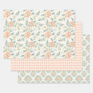 Peachoms Blütenblütenpapier Gingham Wrapping Geschenkpapier Set