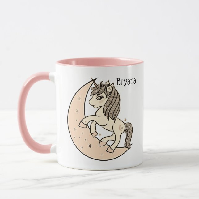 Peachy Blush Pink Celestial Moon & Stars Einhorn Tasse (Links)