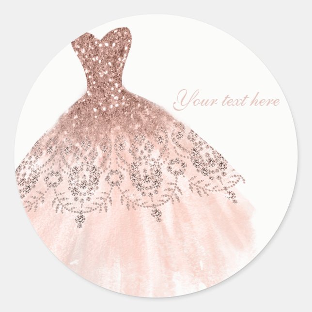 Peachy Blush Pink Glitzer Glam Dress Brautparty Runder Aufkleber (Vorderseite)