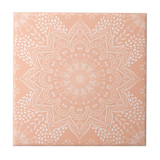 Peachy Boho Mandala Fliese (Vorderseite)
