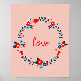 Peachy Floral Liebe Wreath Poster