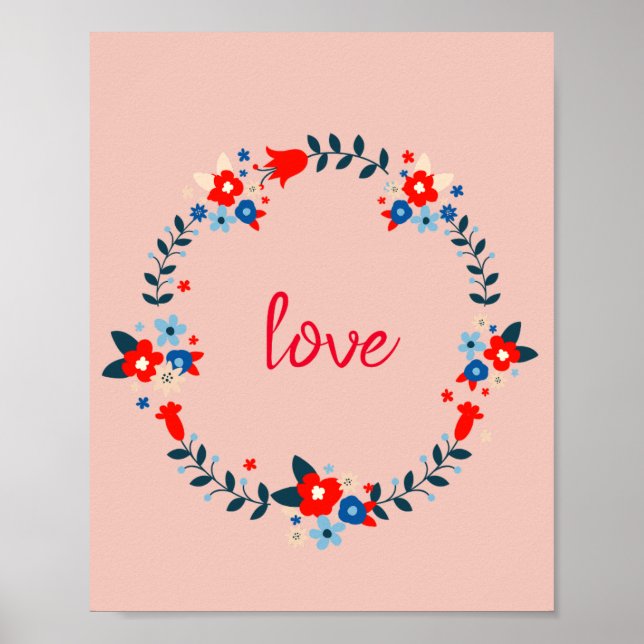 Peachy Floral Liebe Wreath Poster (Vorne)