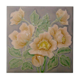 Peachy Floral Majolica Imitate Relief c1900 Repro Fliese